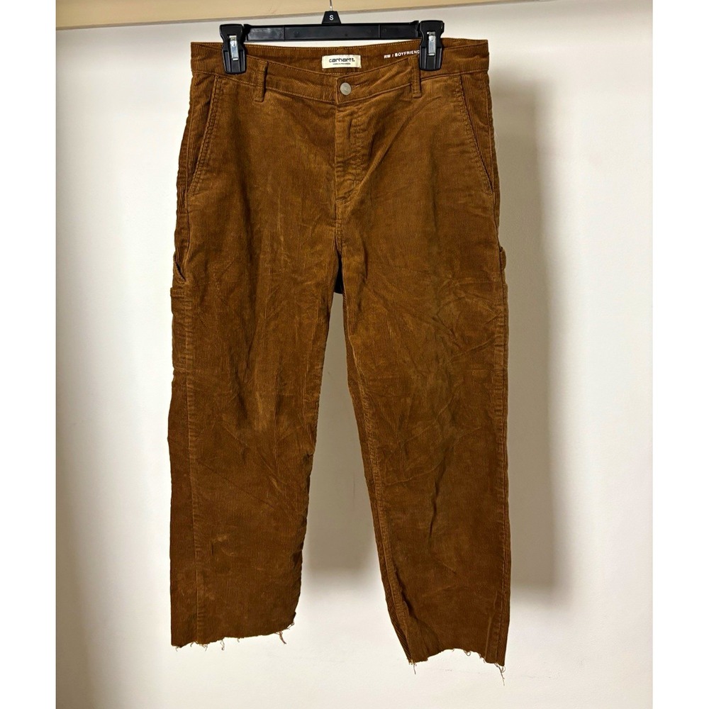 Carhartt WIP Womens Brown Corduroy Boyfriend Carpenter Pants Raw Hem 28 workwear